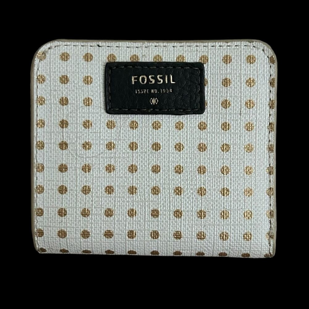 Fossil White and Gold Polka Dot Leather Wallet
